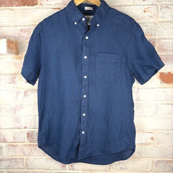 J. Crew Other - J.Crew Irish Linen Short Sleeve Button Down Shirt Navy Classic Fit Men M